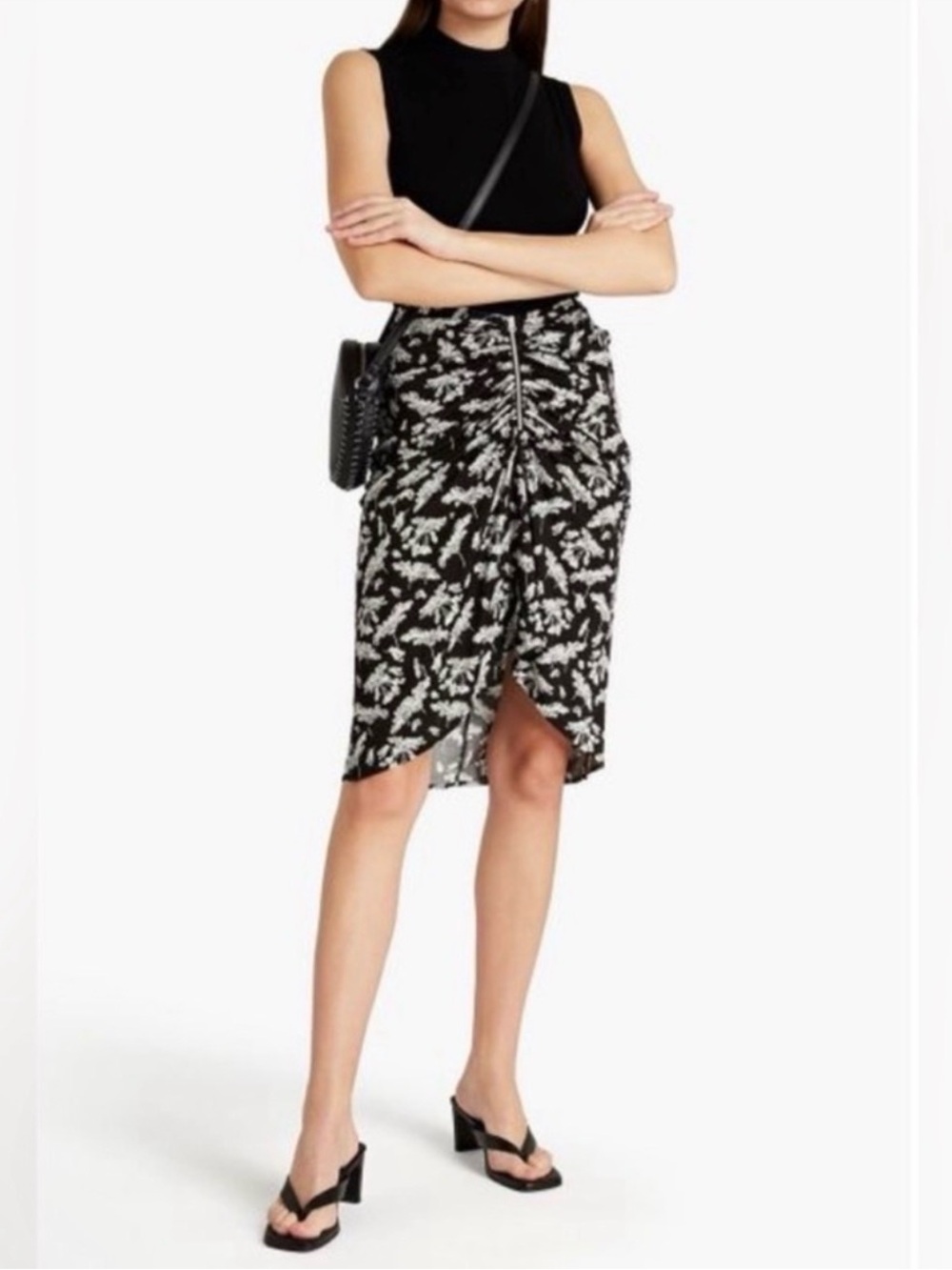 Rag & Bone Sabine Ruched Floral Print Stretch Jersey Skirt Size Large